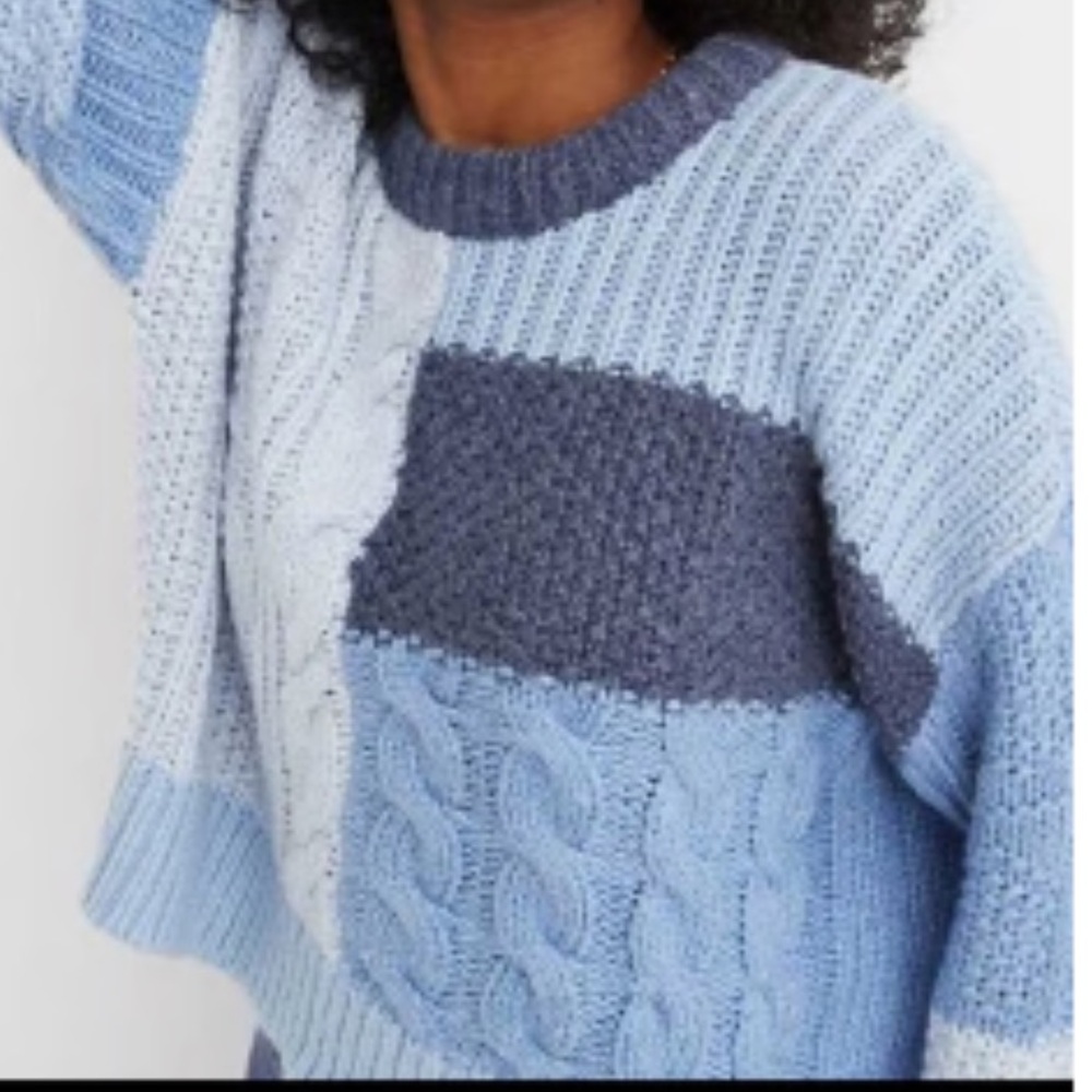 Aerie Colorblock Cable Knit Sweater | Cozy Patchwork Knit | Size S